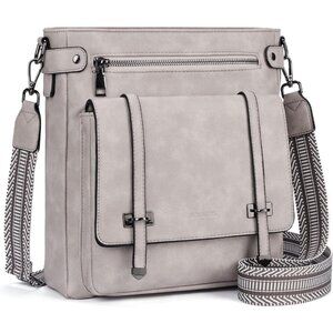 Women’s Grey Leather Purses Multi-Pocket Adjustable Strap Crossbody Bags